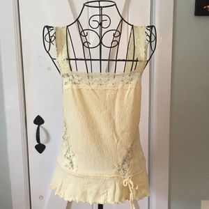 Soft Yellow Tank with Lace Embellishments